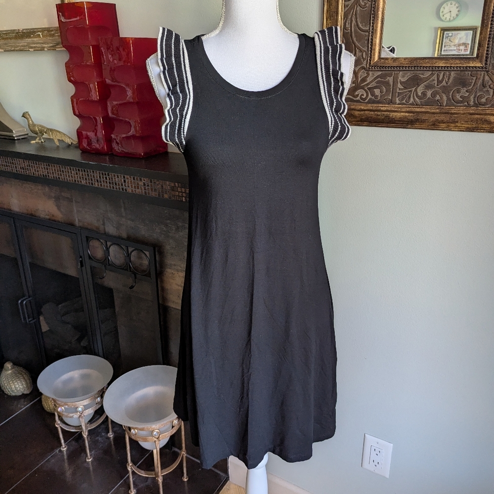 LOFT Ann Taylor Women's XXSP Ruffle Striped Sleeve Swing Dress Black White 171